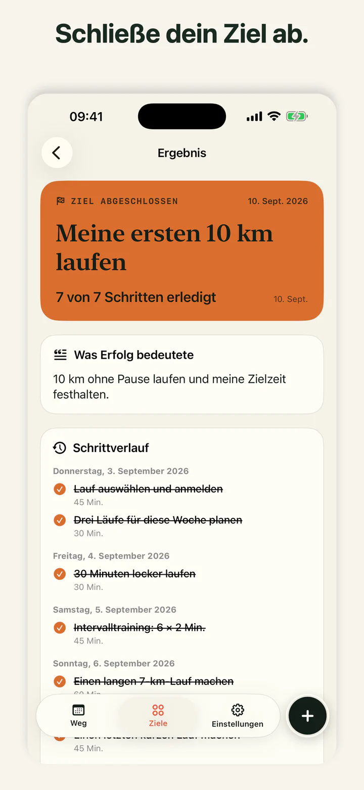 GoalLane mit einem abgeschlossenen Ziel