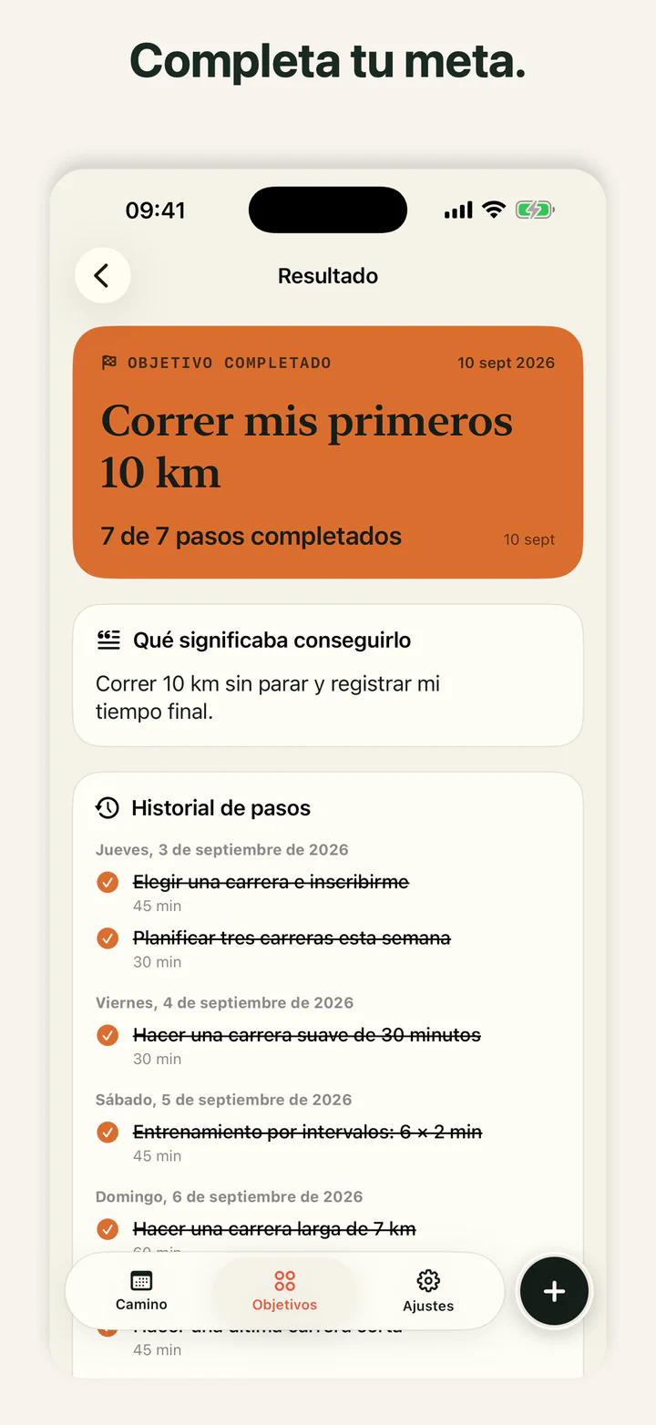 GoalLane muestra una meta completada