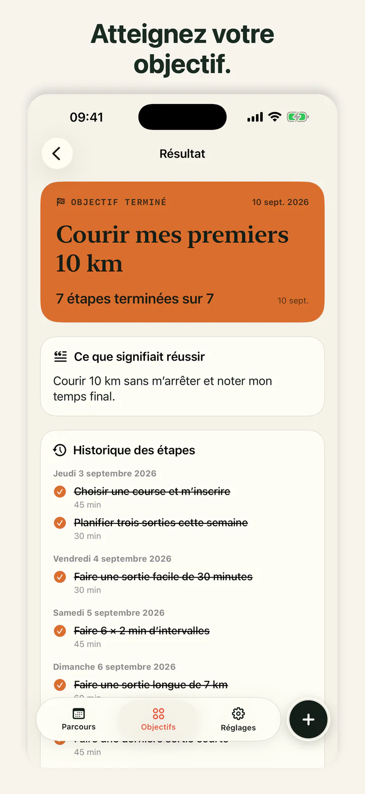 GoalLane affichant un objectif terminé