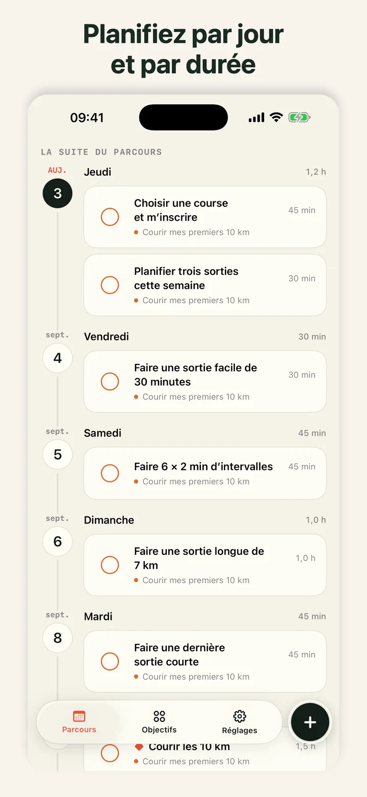 GoalLane affichant les étapes d’un objectif par date