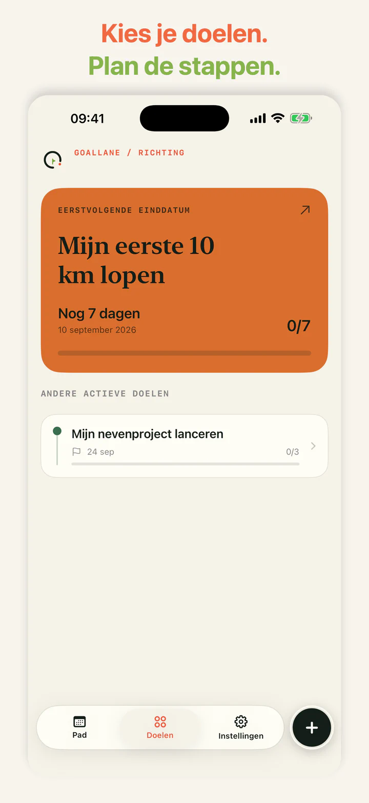 GoalLane met twee actieve doelen en hun voortgang