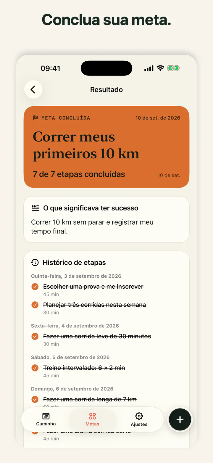 Tela do GoalLane com uma meta concluída