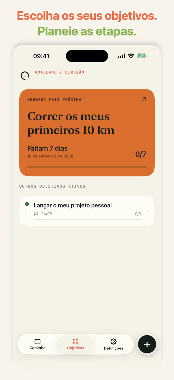 GoalLane com dois objetivos ativos e o respetivo progresso