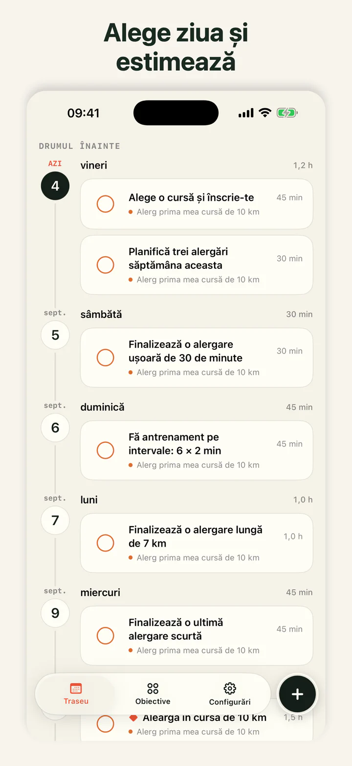 GoalLane afișând pașii unui obiectiv aranjați după dată