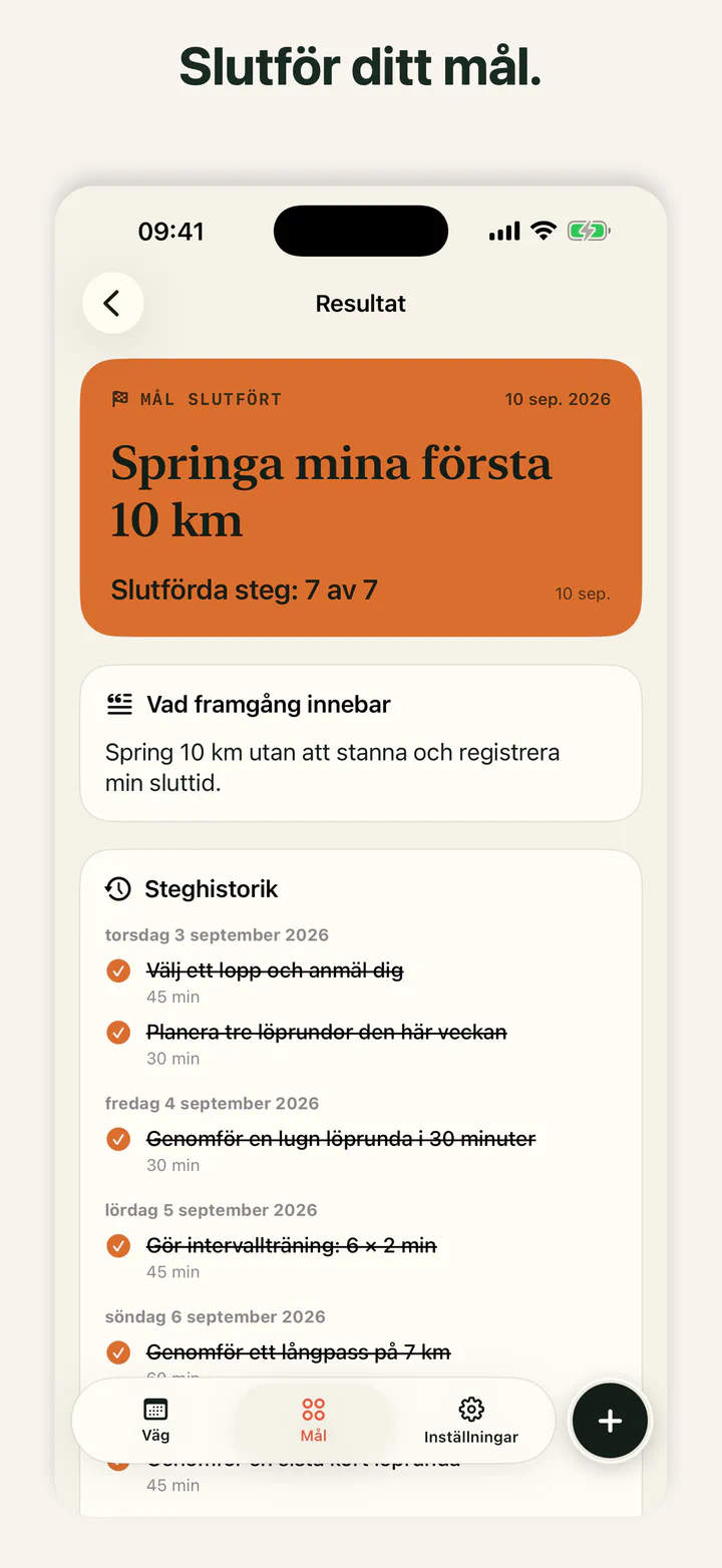 GoalLane visar ett slutfört mål