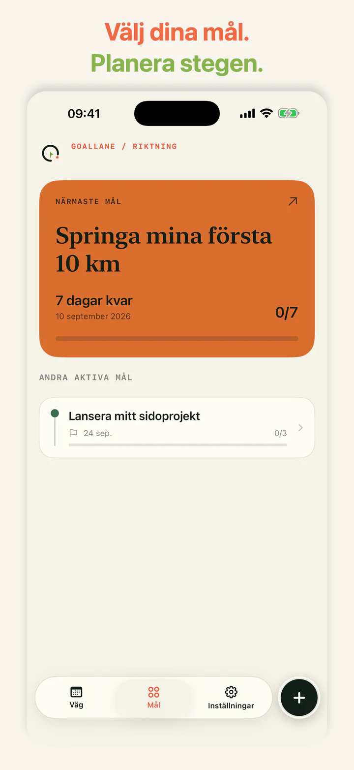 GoalLane visar två aktiva mål och deras framsteg