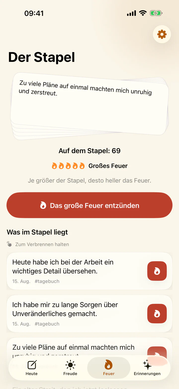 Ein belastender Tagebucheintrag wird in Freude & Frust verbrannt