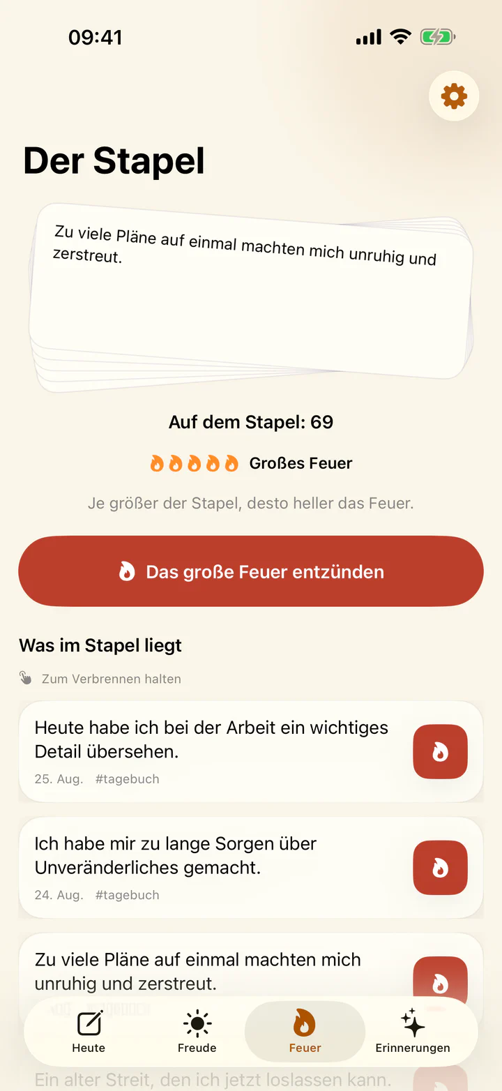 Ein belastender Tagebucheintrag wird in Freude & Frust verbrannt