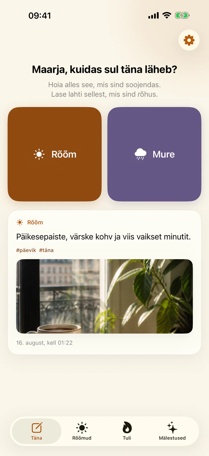 Rõõmud ja muredi tänane vaade rõõmu või mure lisamise nuppudega