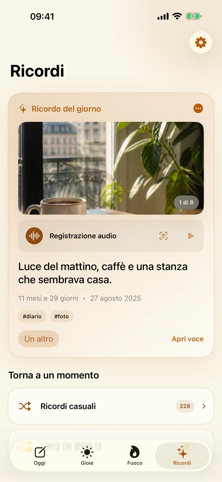 Schermata Ricordi di Gioie e guai con gioie passate