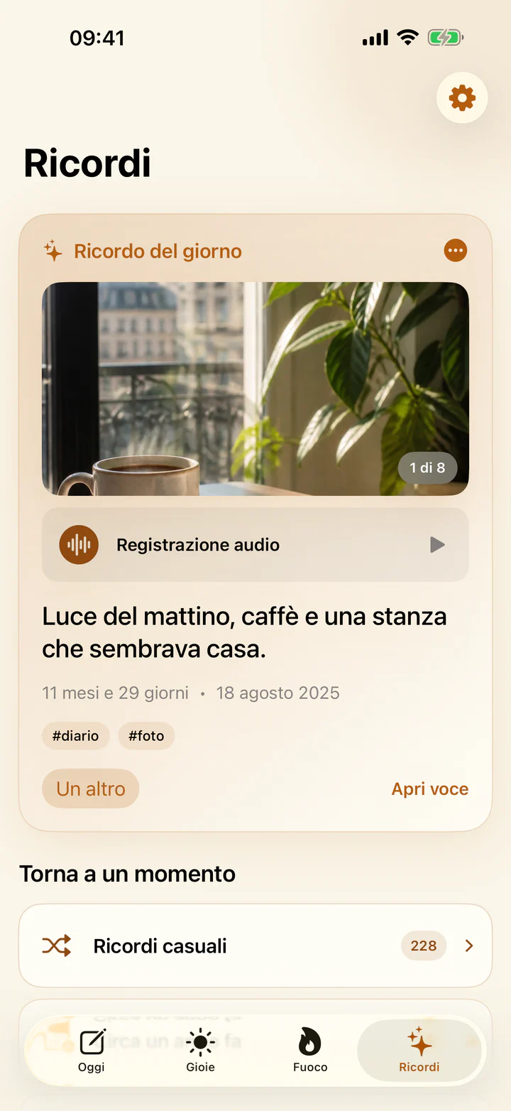 Schermata Ricordi di Gioie e guai con gioie passate