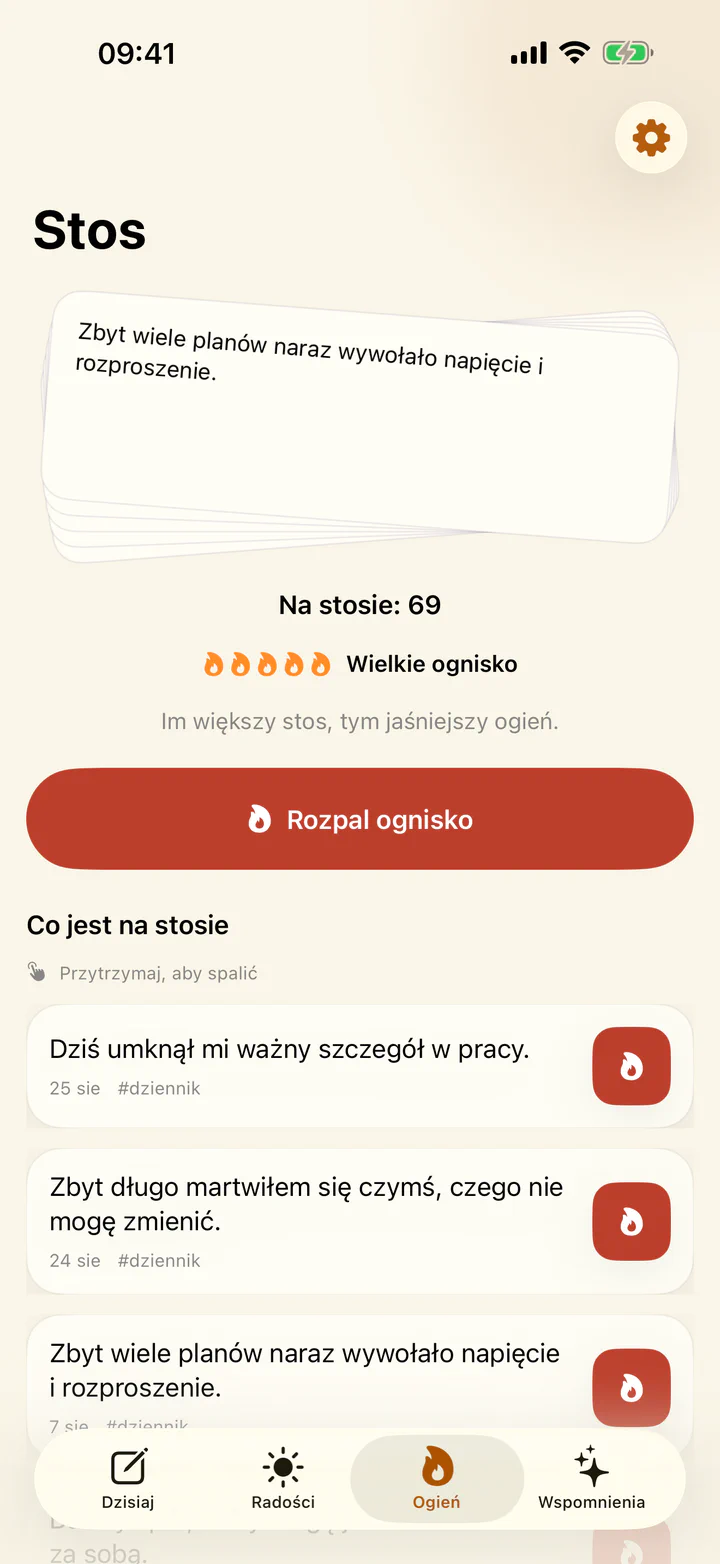 Spalanie trudnego wpisu w Radości i przykrości