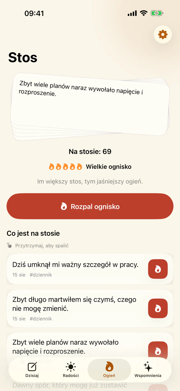 Spalanie trudnego wpisu w Radości i przykrości