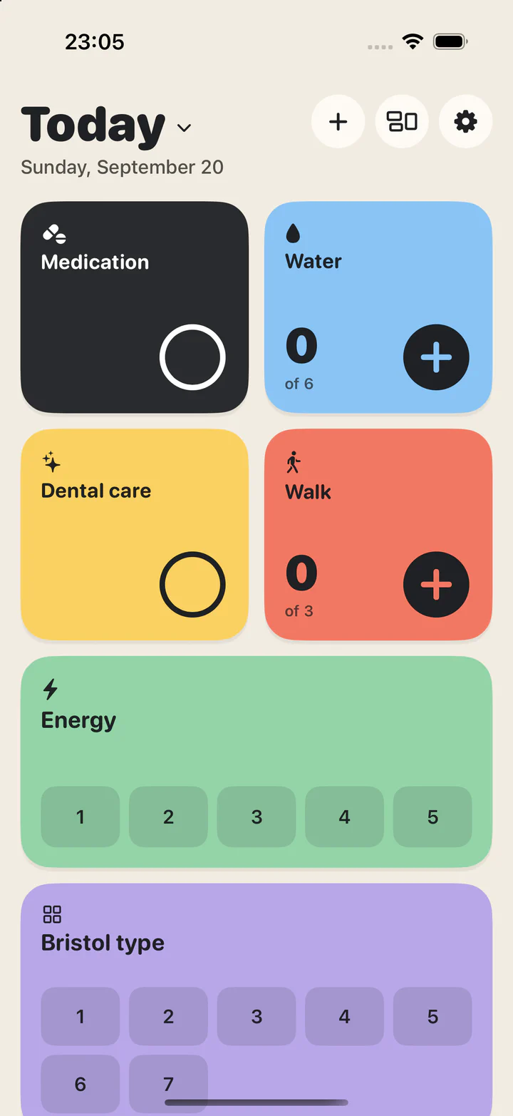 RouTiles daily board with several routine tiles