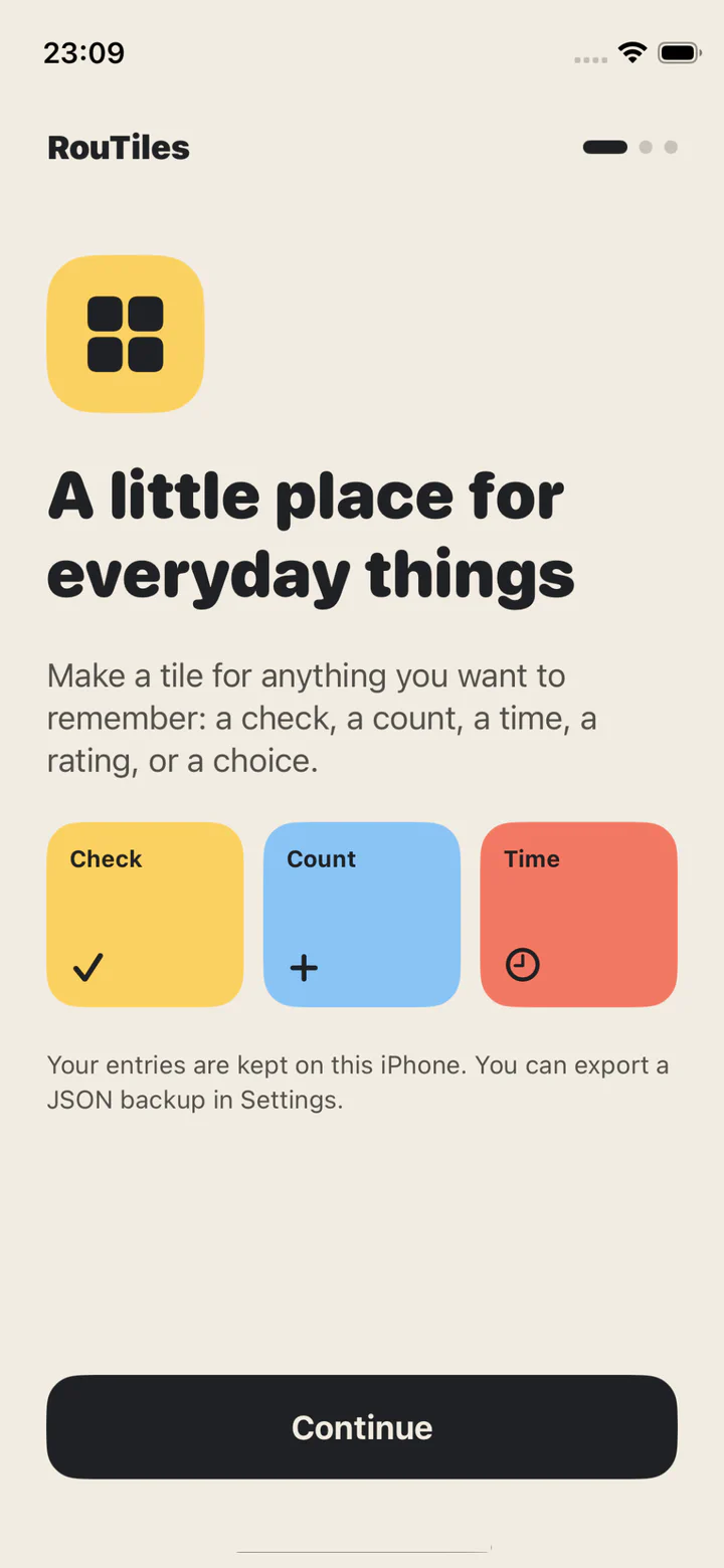 RouTiles onboarding explaining tile types